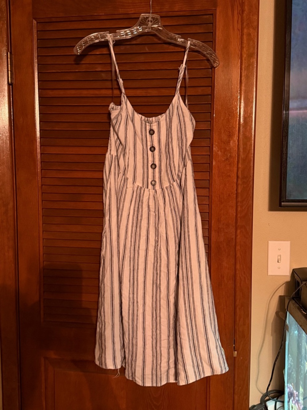 J for Justify White and Navy Striped Button-Front Midi Dress